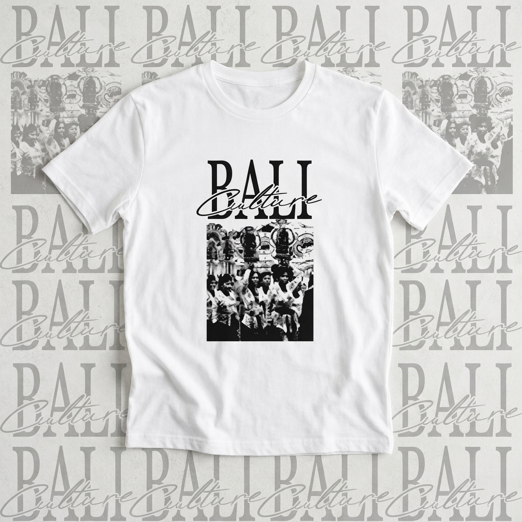 Kaos Bali Culture Putih Vintage Hitam-Putih | Oleh-Oleh Kaos Bali Rp69.000