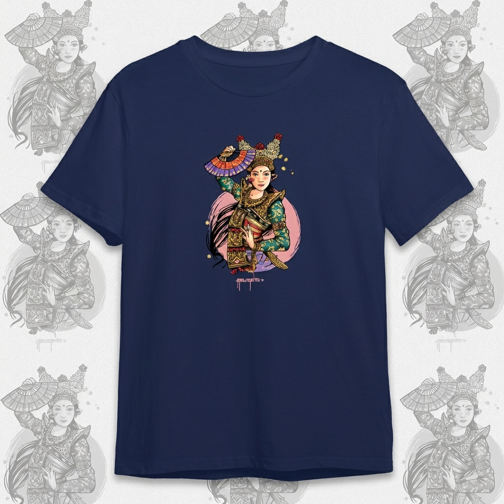 Kaos Bali Penari Legong Navy Warna-Warni | Oleh-Oleh Kaos Bali Rp69.000