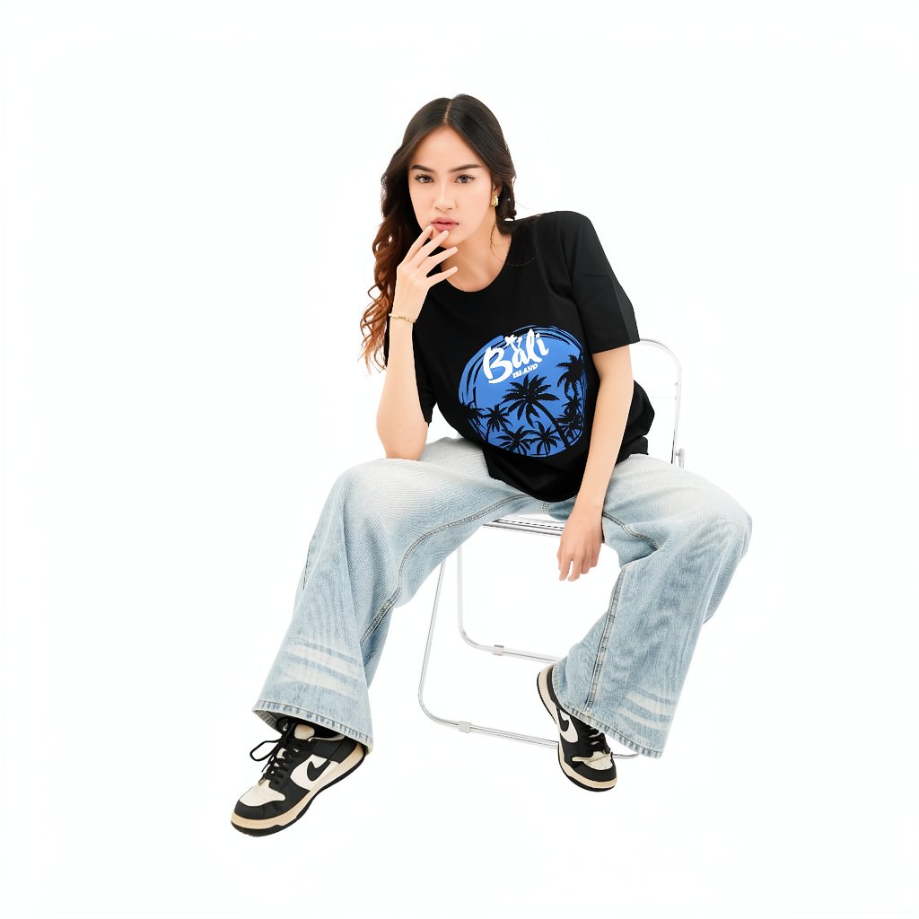 kaos regular desain bali island oval biru model cewek kaos regular desain bali island oval biru model cewek